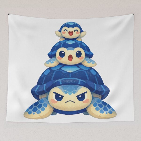 Item preview, Playful Stack Of Three Kawaii Sea Turtles Totem Art designed and sold by zoughlal.