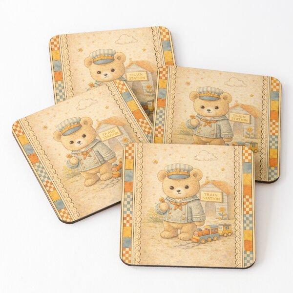Item preview, Toy Train Teddy Bear | Vintage Nursery Art designed and sold by Planthem.