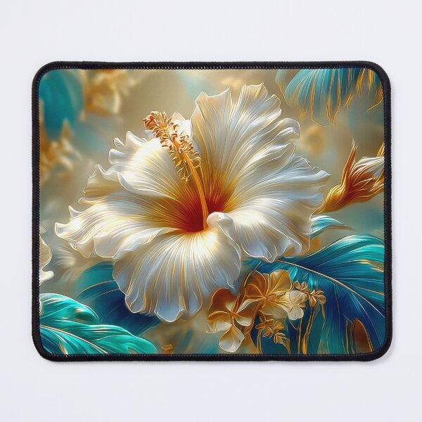 Item preview, White Blue and Gold Tropical Hibiscus Flowers designed and sold by MargaretWiktor.