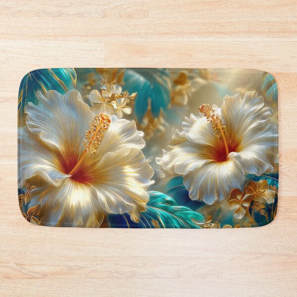 Item preview, White  Blue and Gold Tropical Hibiscus Flowers  designed and sold by MargaretWiktor.
