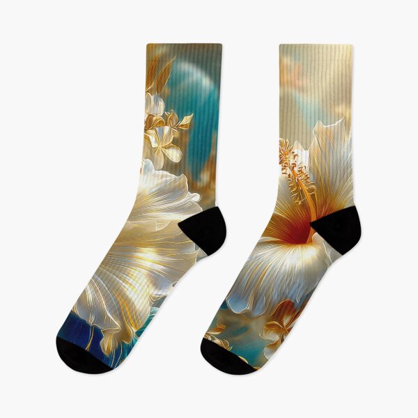 Item preview, White  Blue and Gold Tropical Hibiscus Flowers  designed and sold by MargaretWiktor.