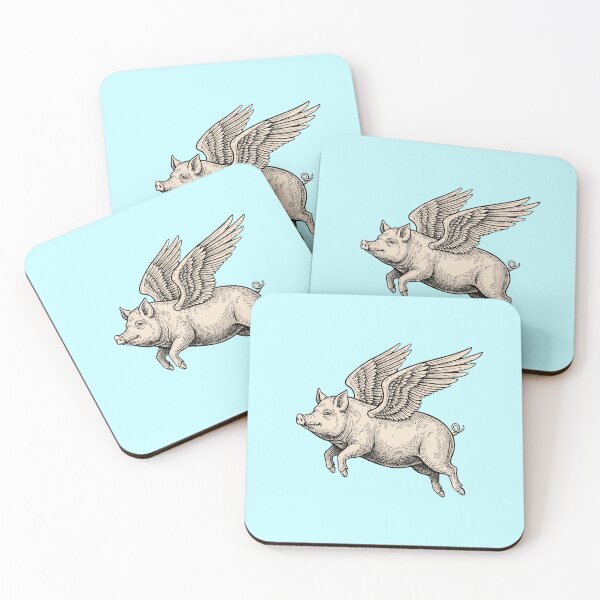 Item preview, Flying Pig woodcut-style 2026 sepia color designed and sold by S-M-P-A.