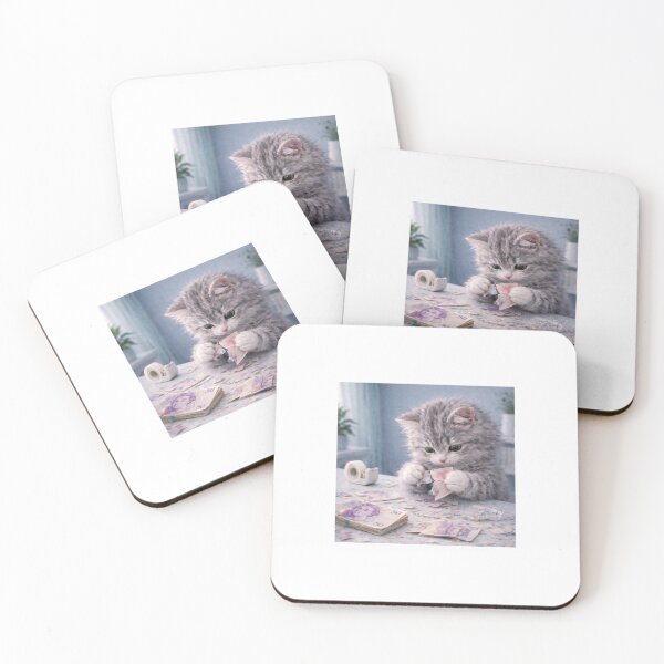 Item preview, Innocent Little Mistake – Cute Kitten Repairing Torn Money designed and sold by LovelyCatGalaxy.