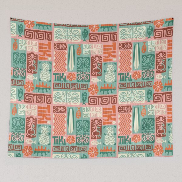 Item preview, Retro Hawaii Tiki Colorful Tropical Tapa Print designed and sold by RetroMaggie.