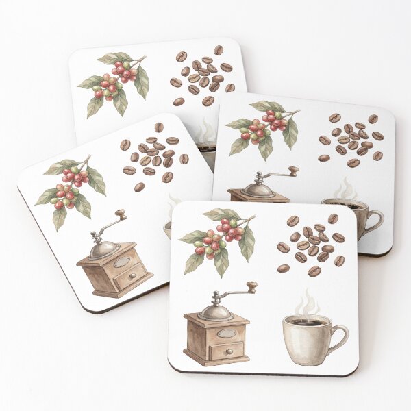 Item preview, Vintage Watercolor Coffee Botanical and Grinder Illustration Set designed and sold by NonditStudio.
