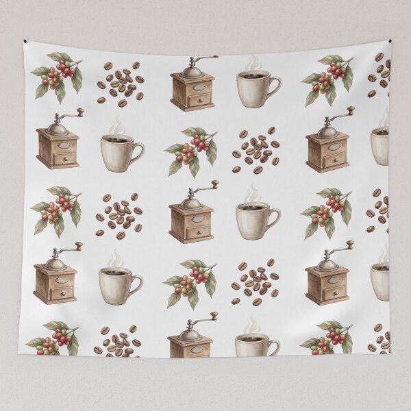 Item preview, Vintage Watercolor Coffee Botanical and Grinder Illustration Set designed and sold by NonditStudio.