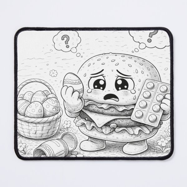 Item preview, Easter Overthinking Coloring Page – Burger Choosing Eggs or Meds designed and sold by ComedyInkFactor.