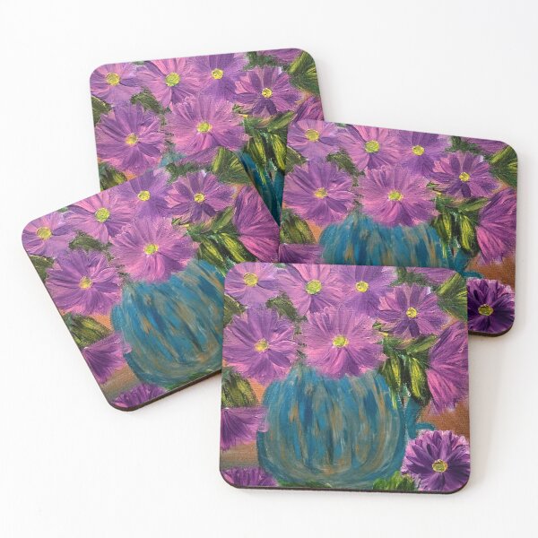 Item preview, Purple Asters in Textured Blue Round Vase designed and sold by kkartwork.
