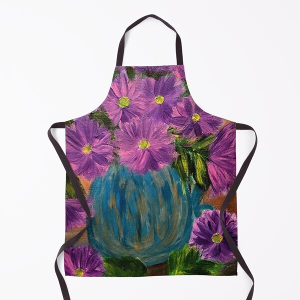 Item preview, Purple Asters in Textured Blue Round Vase designed and sold by kkartwork.
