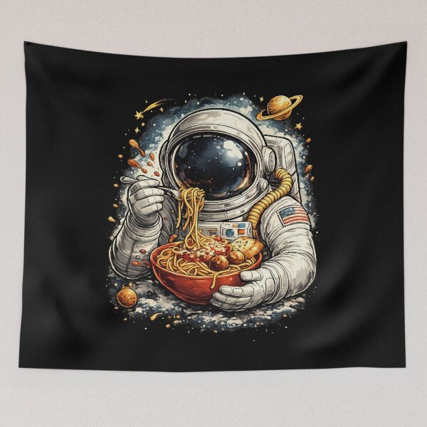 Item preview, Space man, astronaut eating spaghetti in space, parody, italian food designed and sold by Collagedream.