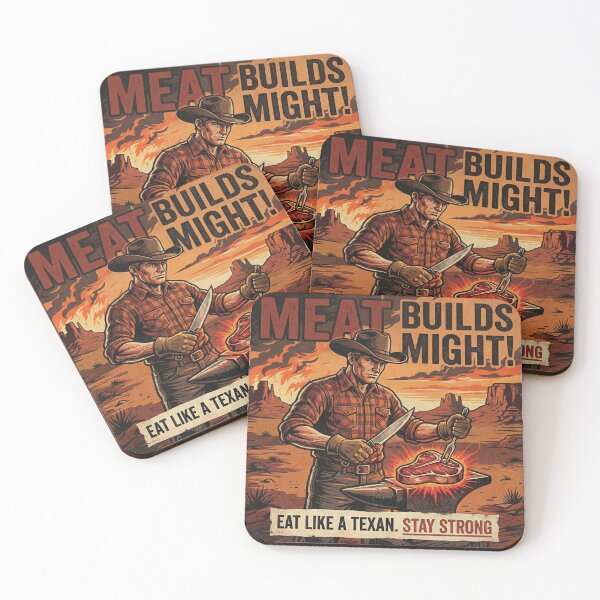 Item preview, Vintage Texas BBQ Propaganda Poster Meat Builds Might Retro Kitchen Art designed and sold by Cozy-Old-Pub.
