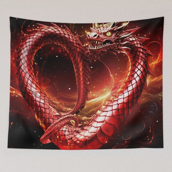 Item preview, Majestic Red Dragon Heart – Fantasy Serpent Coiled in Love designed and sold by StickBuAndii.