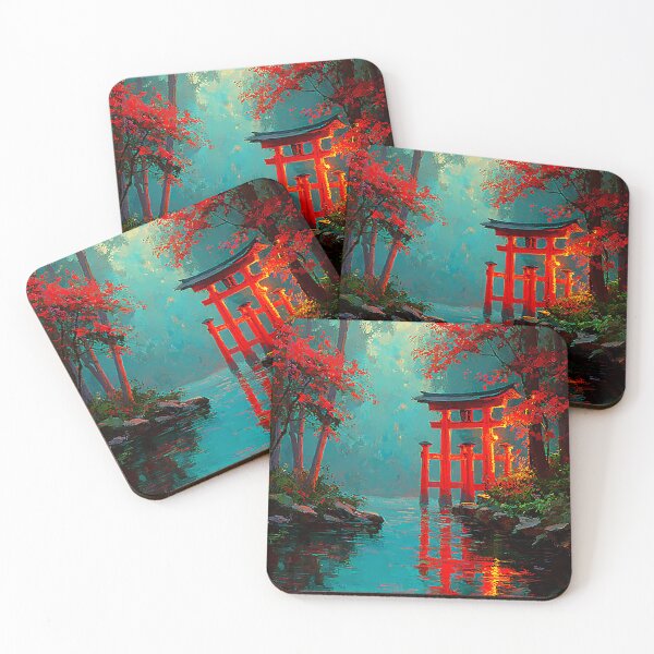 Item preview, Red Torii Gate Forest - Japanese Zen Garden Landscape with Autumn Maples designed and sold by JackrabbitPub.