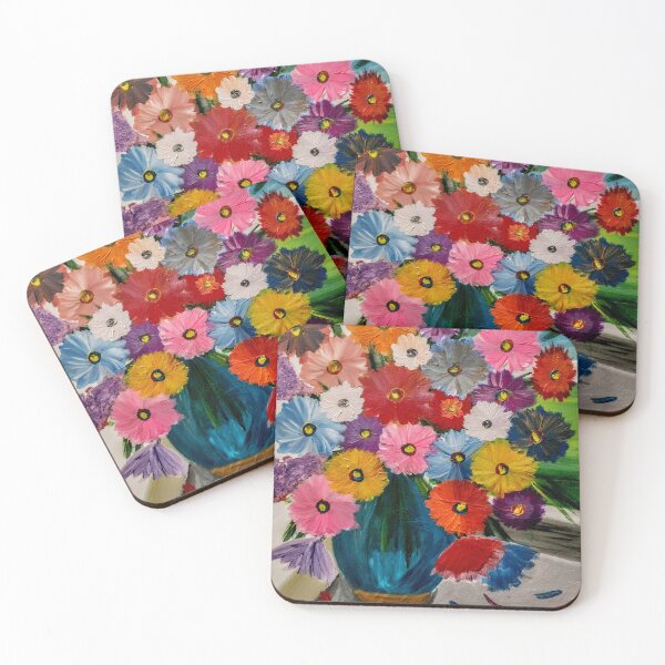 Item preview, Red Poppies and White Daisies in Blue Vase on Yellow Table designed and sold by kkartwork.