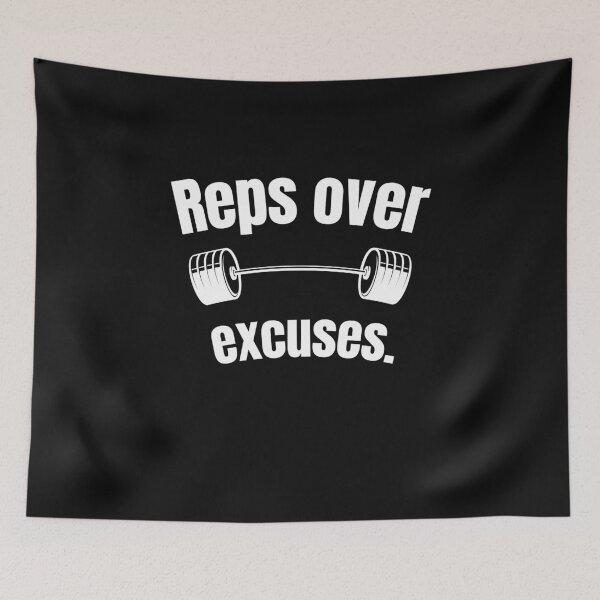 Item preview, Reps over excuses. Gym Fitness Motivation Quote designed and sold by TeeArtWorld.