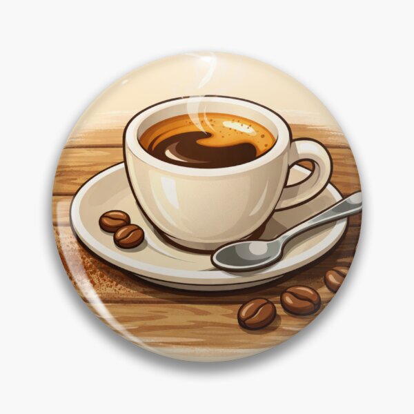 Artikelvorschau, Gemütliche Espresso-Cartoon-Illustration – Warme Keramik-Kaffeetasse auf rustikalem Tisch entworfen und verkauft von MeghannsMinimalMeals.