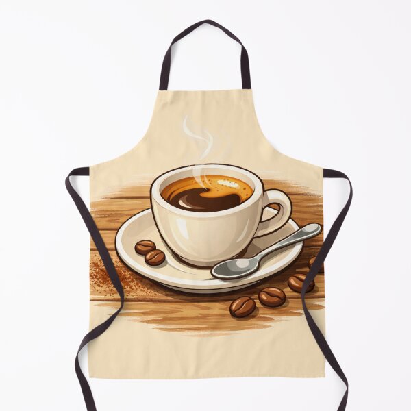 Artikelvorschau, Gemütliche Espresso-Cartoon-Illustration – Warme Keramik-Kaffeetasse auf rustikalem Tisch entworfen und verkauft von MeghannsMinimalMeals.
