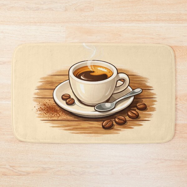 Item preview, Cozy Espresso Cartoon Illustration – Warm Ceramic Coffee Cup on Rustic Table designed and sold by MeghannsMinimalMeals.
