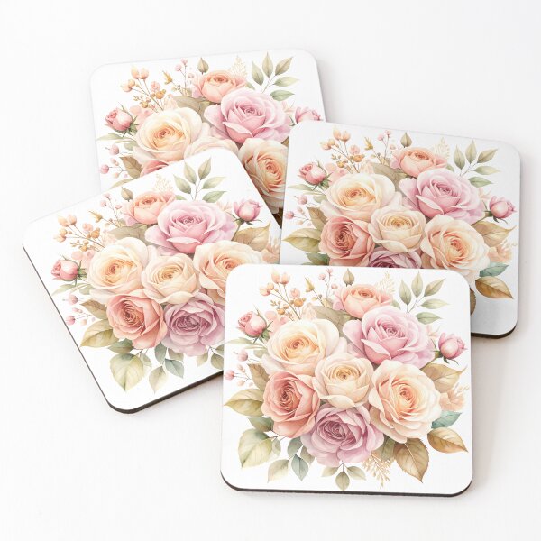 Item preview, Romantic Watercolour Rose Bouquet – Soft Pink & Peach Floral Illustration designed and sold by Vividality.