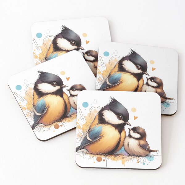 Item preview, Cute Watercolor Great Tit Mother and Chick designed and sold by BigBlueArt.