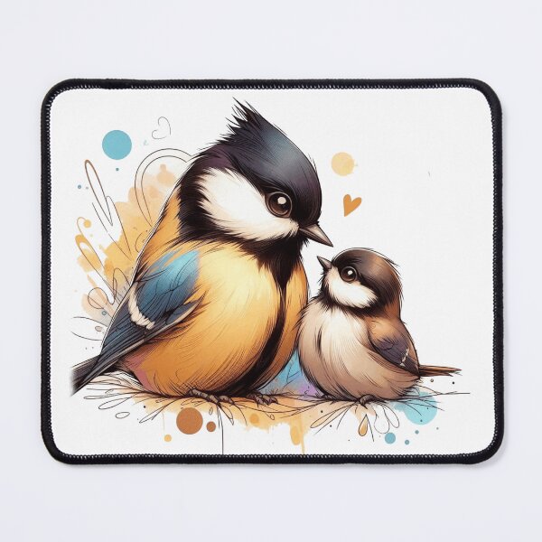 Item preview, Cute Watercolor Great Tit Mother and Chick designed and sold by BigBlueArt.