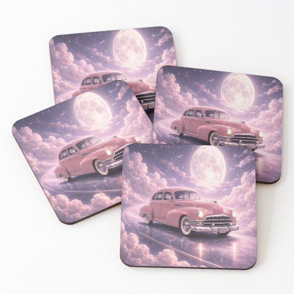 Artikelvorschau, Pinkfarbener Cadillac Moon Drive – Nachttraum entworfen und verkauft von Soft Chaos Club.