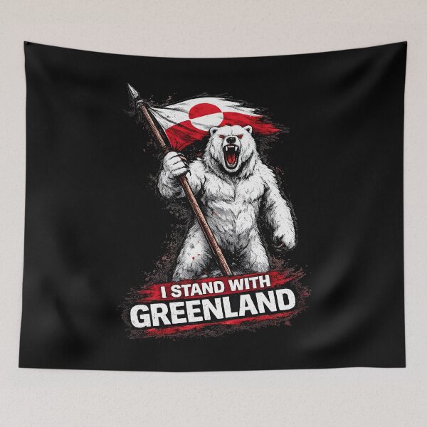 Item preview, I STAND WITH GREENLAND - POLAR BEAR HOLDING GREENLAND FLAG - SUPPORT GREENLAND PROTEST designed and sold by ProgressiveMob.