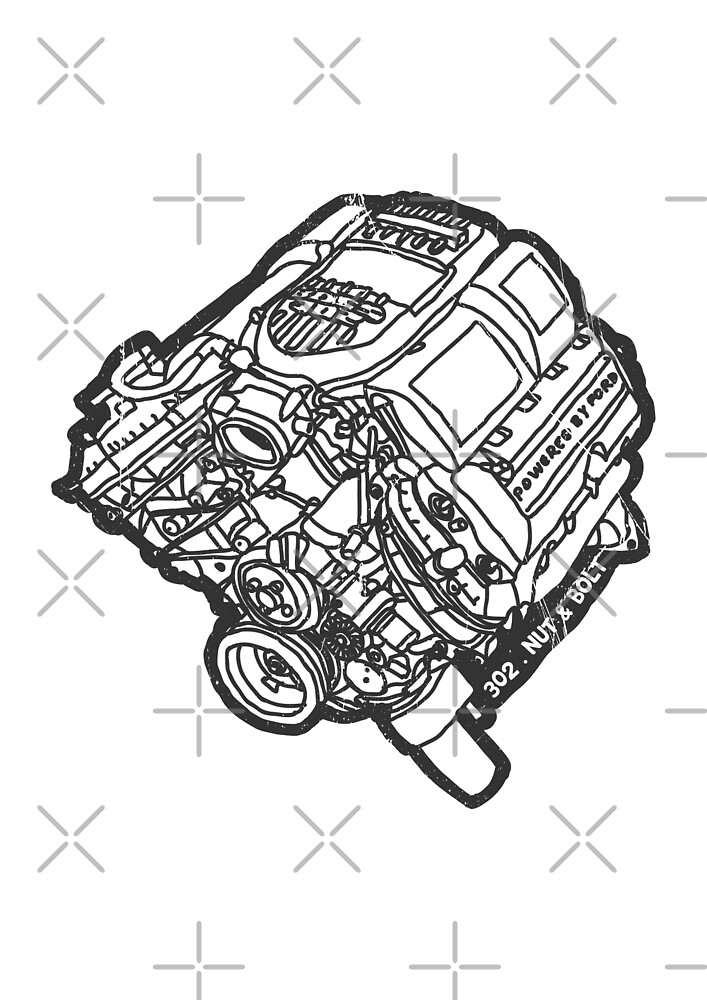 "Ford Mustang Boss 302 V8 Engine" by Nut and Bolt Design | Redbubble