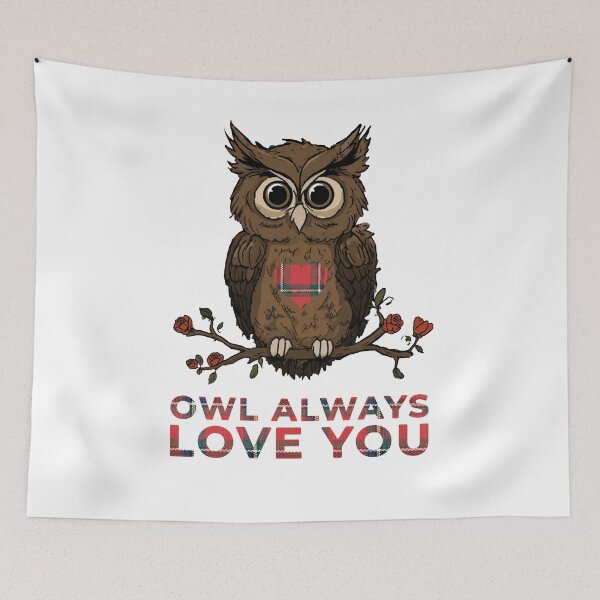 Item preview, Scottish Owl Always Love You Tartan Heart Folk Art Illustration designed and sold by Loom on the Loch.