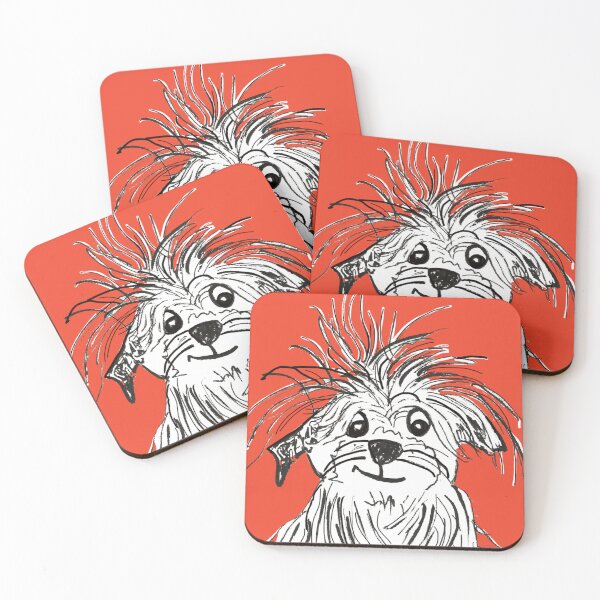 Item preview, A cute, shaggy dog smiling on a red background designed and sold by Nikki Attree.