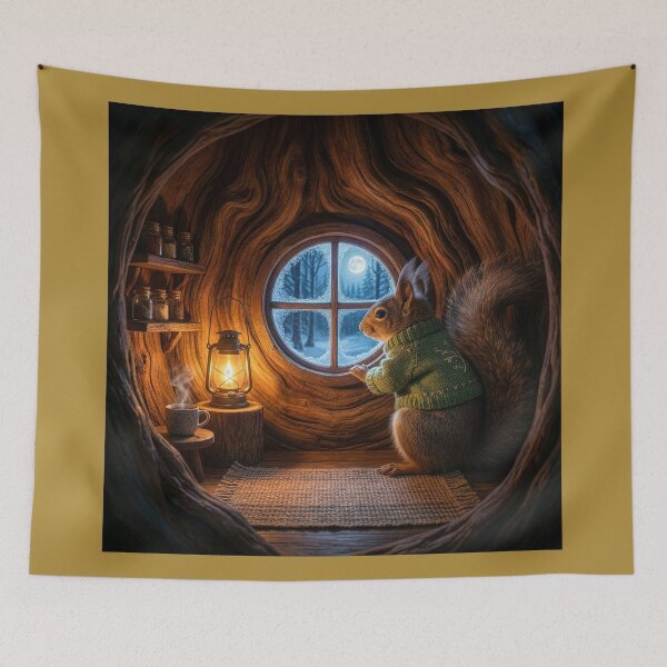 Item preview, Red Squirrel Inside His Cozy Winter Home designed and sold by Tridentulus.