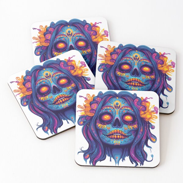 Item preview, Psychedelic Huichol Inspired Neon Spirit Skull designed and sold by AnnDesignStudio.