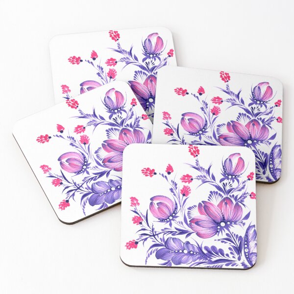 Item preview, Ukrainian art Petrykivka art Ukrainian flower, pink and purple flowers, floral pattern designed and sold by Sunflower-7.
