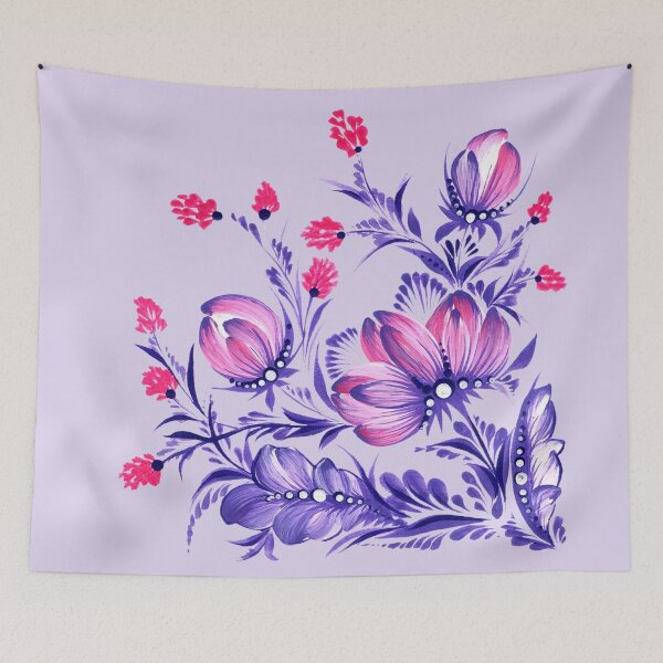 Item preview, Ukrainian art Petrykivka art Ukrainian flower, pink and purple flowers, floral pattern designed and sold by Sunflower-7.