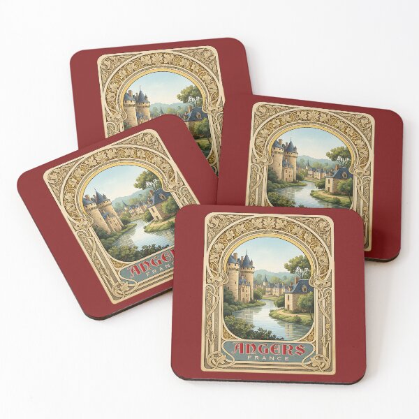 Item preview, Angers France Château Mosaic - Art Nouveau Stone Frame Travel Poster designed and sold by FrancophileFun.