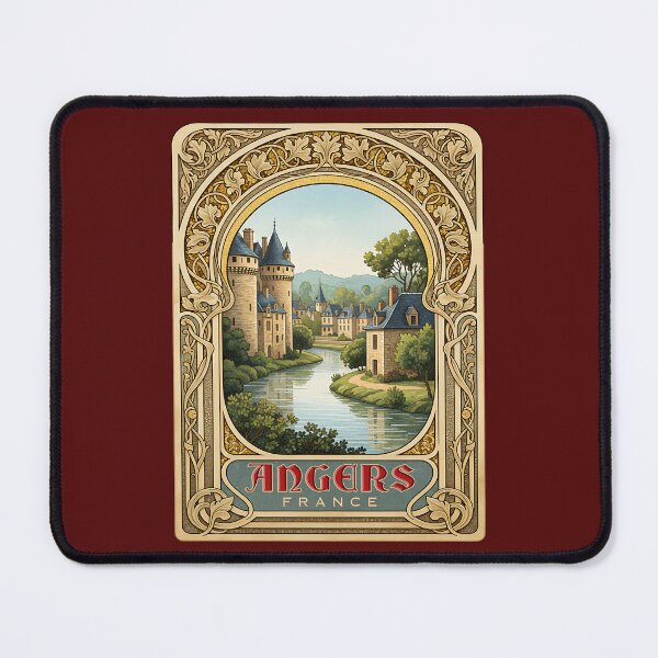 Item preview, Angers France Château Mosaic - Art Nouveau Stone Frame Travel Poster designed and sold by FrancophileFun.