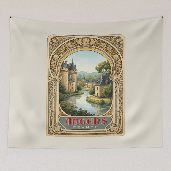Item preview, Angers France Château Mosaic - Art Nouveau Stone Frame Travel Poster designed and sold by FrancophileFun.