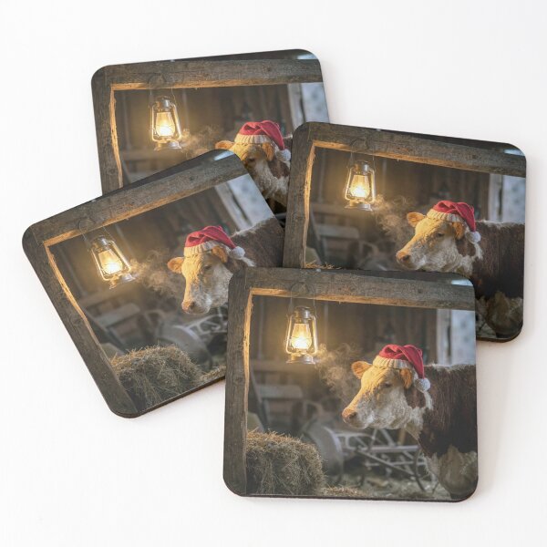 Item preview, Cow Wearing a Santa Claus Hat in a Barn designed and sold by Maria Dryfhout.