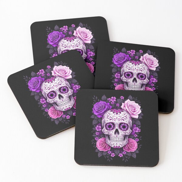 Item preview, Purple Floral Sugar Skull Rose Day of the Dead Gothic designed and sold by DigitalMomy.