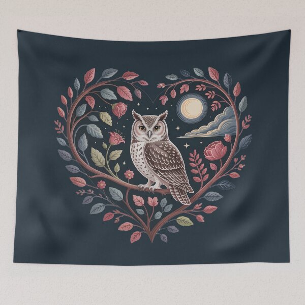 Item preview, Moonlit Owl in a Botanical Heart designed and sold by SoftStyleStudio ⭐⭐⭐.