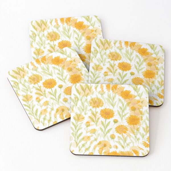 Item preview, Golden Calendula Blooms – Watercolor Garden Seamless Pattern designed and sold by LuxuryApparels.