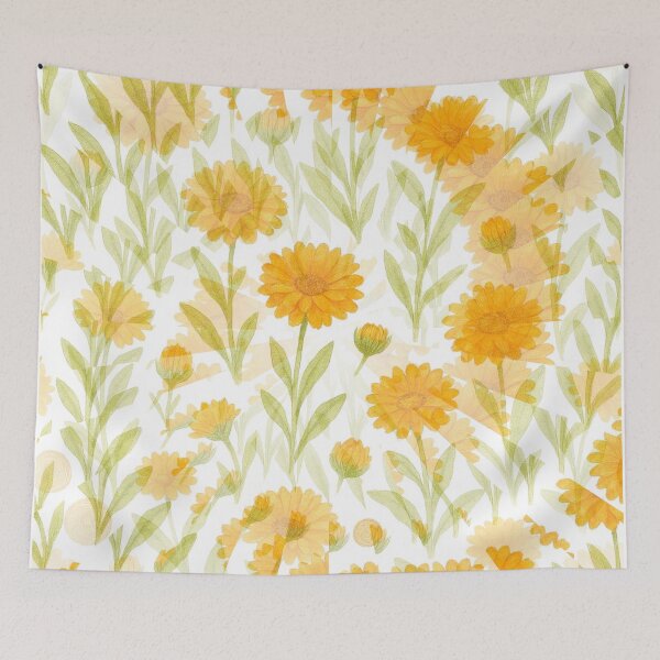 Item preview, Golden Calendula Blooms – Watercolor Garden Seamless Pattern designed and sold by LuxuryApparels.