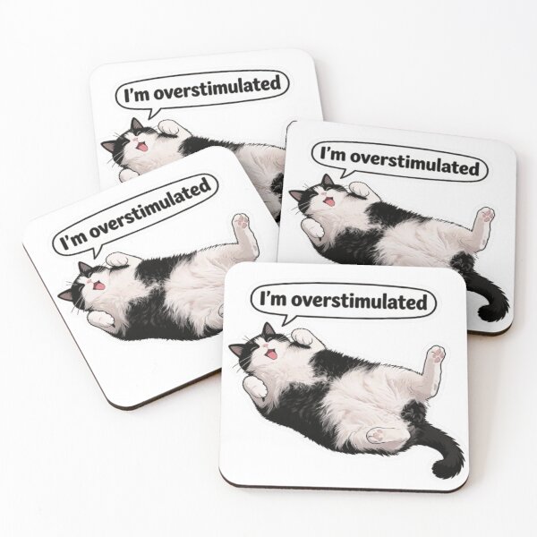Item preview, I'm Overstimulated Cat Meme - Funny Anxious Kitty Lying Down Relatable Mental Health Humor designed and sold by JonathanP514.