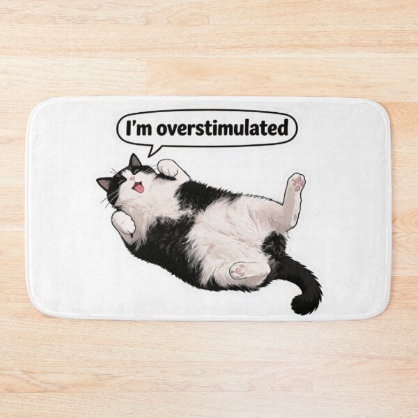 Item preview, I'm Overstimulated Cat Meme - Funny Anxious Kitty Lying Down Relatable Mental Health Humor designed and sold by JonathanP514.