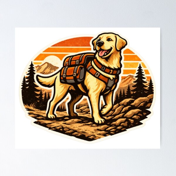 Item preview, Golden Lab Hiker – Realistic Retro Backpack Adventure designed and sold by PawPrintCustom.