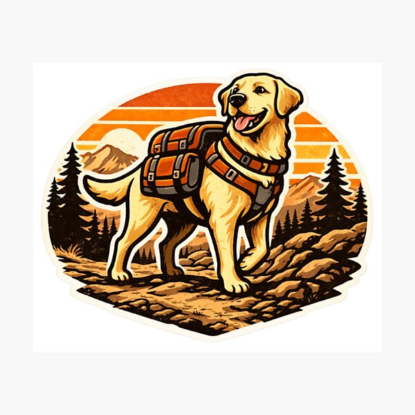 Artikelvorschau, Goldener Labrador als Wanderer – Realistisches Retro-Rucksackabenteuer entworfen und verkauft von PawPrintCustom.