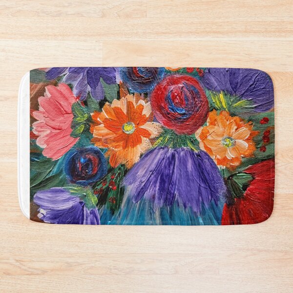 Item preview, Purple and Orange Mixed Floral Bouquet in Blue Vase designed and sold by kkartwork.