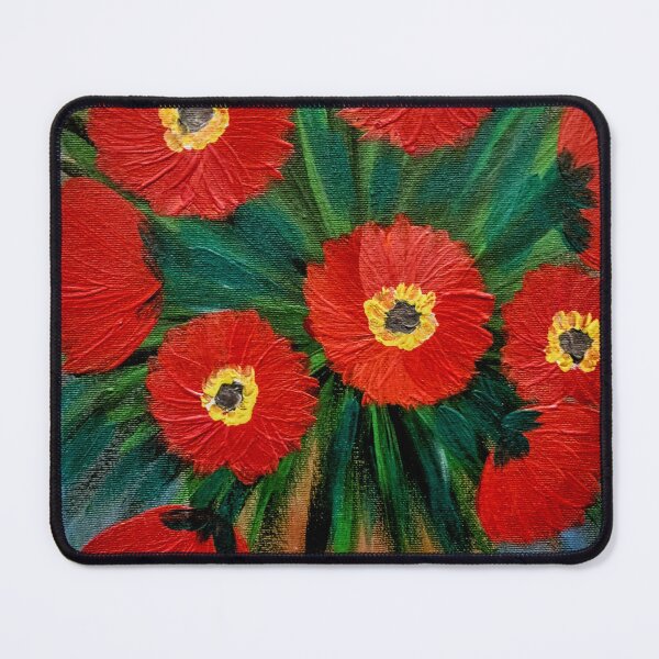 Item preview, bright Red Gerbera Daisies in Brown Terracotta Pot designed and sold by kkartwork.