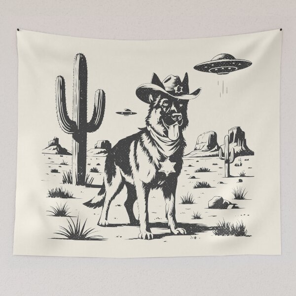 Item preview, German Shepherd UFO Vintage Western Cowboy Dog designed and sold by Y-Vibes.