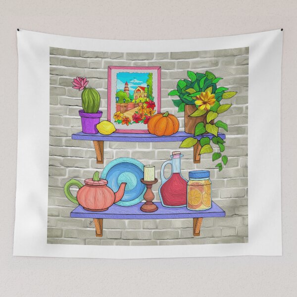 Item preview, Colorful Kitchen Shelves Still Life designed and sold by Anas Arts.